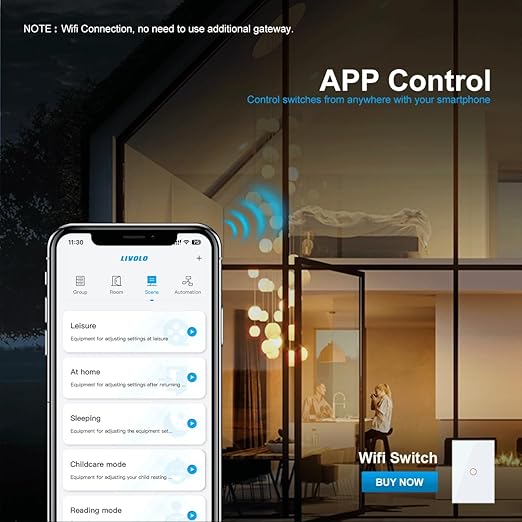 Smart Light Switch, LIVOLO WiFi Touch Wall Switch for Smart Home, Compatible with Alexa & Google Home, Neutral Wire Required, Single Gang, Tempered Glass Panel, White (120V)