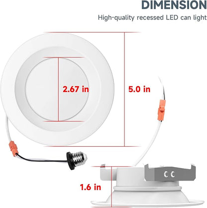 ECOELER 4 Inch 5CCT LED Recessed Lighting, Dimmable, IC & Damp Rated, 10.5W, 800LM Can Lights, 2700K/3000K/4000K/5000K/6000K Selectable Downlight, Retrofit Installation - ETL & FCC Listed, 6 Pack