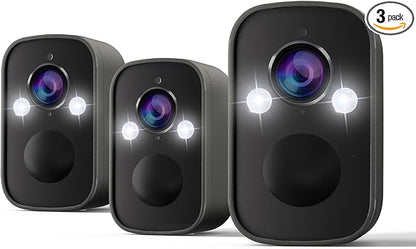 Rraycom 3Pack 2.4G Security Cameras Wireless Outdoor,2K Battery Powered AI Motion Detection Siren Alarm WiFi Home Indoor Camera, Color Night Vision, 2-Way Talk, Waterproof, Works w/Alexa, Cloud/SD