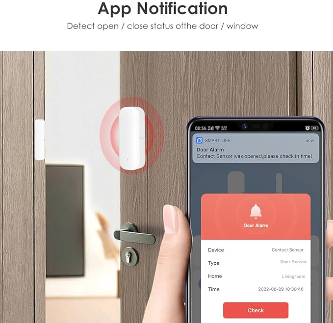 Mengshen 6 Pack WiFi Door Sensor Smart Window Door Sensor Alarm Wireless Magnetic Door Open Detector and APP Remote Notification Compatible withTuya Smart Alexa Google Assistant