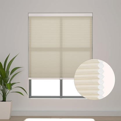 Changshade Cordless Cellular Shades Light Filtering Custom Size, Honeycomb Door Indoor Window Blinds 1.5 inch Cell Easy Install for Home, Office, Living Room, Bedroom, Bathroom, Nursey, Beige