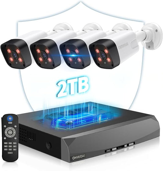 《130°Wide Angle & 2-Way Audio》Outdoor Security Camera System, IP Wired Cameras, 4K Video Surveillance Systems
