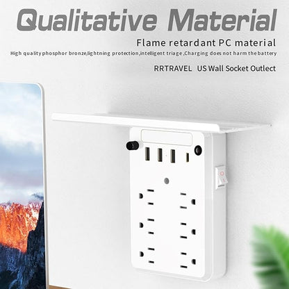 Preliminark Wall Outlet Extender with Shelf Night, Outlet Extended with Surge Protector and Shelf 6 Ac Outlets, 3 USB & 1 USB C Charging Ports, for Home Office (1pcs)