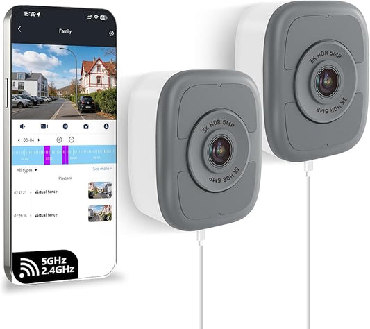 HIEASY 5MP 3K Window Security Camera, Dual-Band 2.4/5GHz WiFi Glass-Mount Camera, Anti-Reflection Night Vision, AI Human Detection, 24/7 Continuous Recording, Includes 32GB SD Card