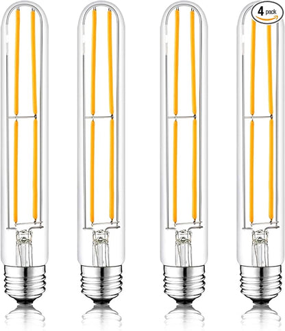 7.3 Inch E26 Led Bulb 6W Dimmable, 2700k Soft White Edison Bulbs 800LM, Equal 80 Watt Tubular T10 T9 Long Clear Glass Light Bulb for Rustic Pendant Pipe Wall Sconces Chandeliers - 4Pack