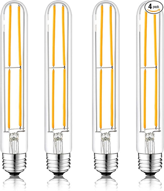 7.3 Inch E26 Led Bulb 6W Dimmable, 2700k Soft White Edison Bulbs 800LM, Equal 80 Watt Tubular T10 T9 Long Clear Glass Light Bulb for Rustic Pendant Pipe Wall Sconces Chandeliers - 4Pack