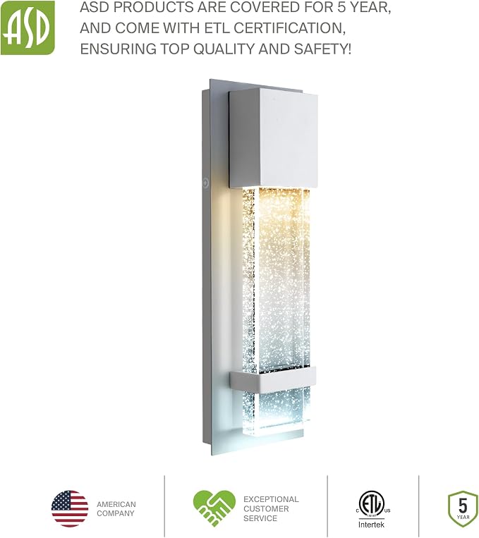 ASD LED 13" Bubble Glass Wall Light Fixture, Outdoor & Indoor Seeded Sconce | 3CCT, Waterproof, Dimmable, ETL Listed | 12W 500LM 3000-5000K 120V | Exterior Lantern, Porch Lighting | White, 4 Pack