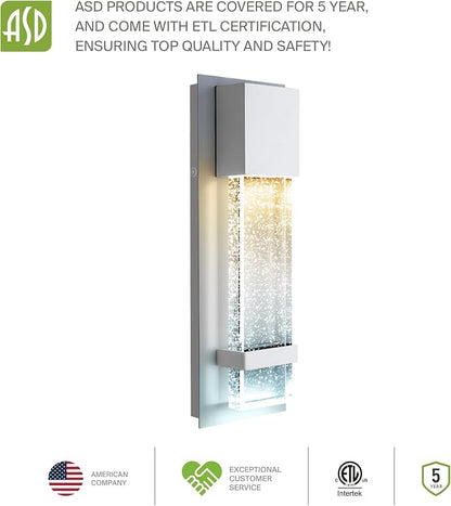 ASD LED 13" Bubble Glass Wall Light Fixture, Outdoor & Indoor Seeded Sconce | 3CCT, Waterproof, Dimmable, ETL Listed | 12W 500LM 3000-5000K 120V | Exterior Lantern, Porch Lighting | White, 2 Pack