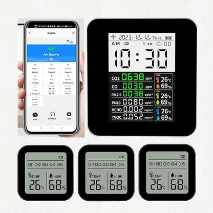 16-in-1 Smart WiFi Air Quality Monitor CO2 CO TVOC HCHO PM2.5 PM10 & Weather Stations Wireless Indoor Outdoor Thermometer with Multiple sensors,Air Quality Tester for Bedroom, Smart Home 2CO15-3