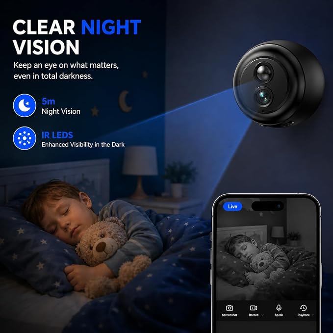 Wireless Indoor Security Camera, Battery Powered 2K QHD WiFi Camera with PIR Human Detection, Night Vision, Motion Alerts, Up to 60-Day Battery Life, Baby Monitor & Pet Camera for Home Security