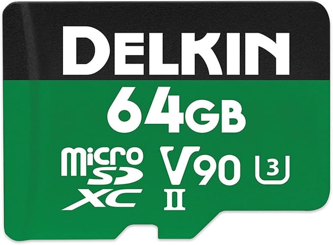Delkin Devices 64GB Power MicroSD UHS-II (V90) - 300MB/s Read, 250MB/s Write, for 8K, 4K, 3D, HDR, and 360 Video Recording | High-Performance for Cameras