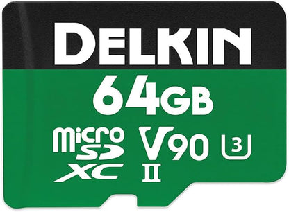 Delkin Devices 64GB Power MicroSD UHS-II (V90) - 300MB/s Read, 250MB/s Write, for 8K, 4K, 3D, HDR, and 360 Video Recording | High-Performance for Cameras