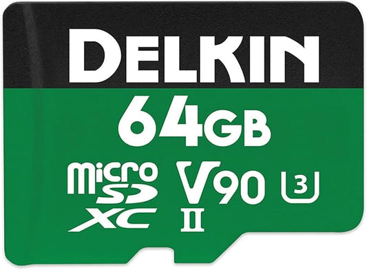 Delkin Devices 64GB Power MicroSD UHS-II (V90) - 300MB/s Read, 250MB/s Write, for 8K, 4K, 3D, HDR, and 360 Video Recording | High-Performance for Cameras
