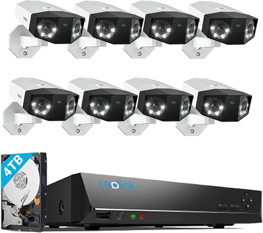 REOLINK 4K PoE Security Camera System, IP Outdoor Cameras 8X Duo 2 PoE with 1x RLN16-410 (Built-in 4TB HDD) Video Recorder