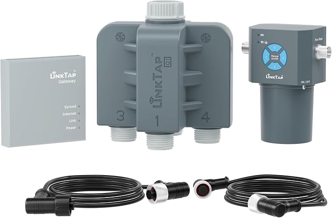 LinkTap Q1 4-Port Smart Water Timer (Req. Gateway), Multiple Power Options | 4 Separate Zones, Equals 4 G2S or 2 D1 Smart Irrigation Timers, Scalable Mesh Network via Extender, 2-Year Warranty, IP66