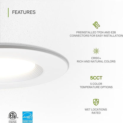 ASD Retrofit LED Recessed Lighting 6 Inch - 12W 2700K-5000K 1078LM Can Lights for Ceiling 6 Inch, Dimmable Recessed Lights, Baffle Trim Wet Rated Wafer Lights, ETL, Energy Star