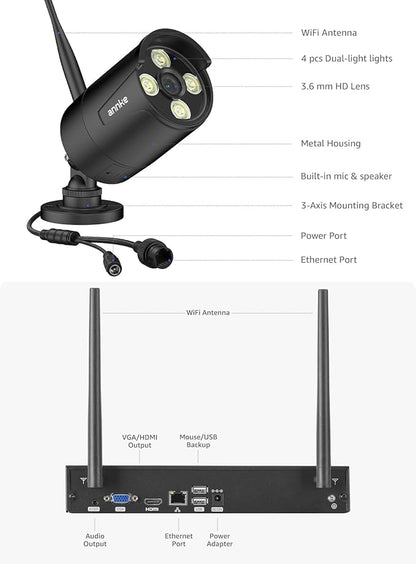ANNKE Wireless Security Camera System-16CH Expandable 4K Security NVR, 8Pcs 2K Outdoor Cameras, 2-Way Voice, Motion Alert, Weatherproof, Mobile App-Controlled for Indoor/Outdoor Use, 1TB