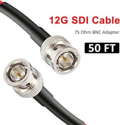 XRDS -RF 12G SDI Cable 50FT, Supports HD/3G/6G/12G SDI, 4K UHD, Ideal for Video Production & Surveillance Systems