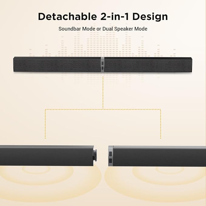 Sound Bar with Subwoofer,120W Sound Bar Bluetooth 5.3 Soundbar Surround Sound System, Detachable Home Theater Speaker with ARC/Optical/AUX Connection, Remote Control for TV/PC/Projector