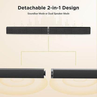 Sound Bar with Subwoofer,120W Sound Bar Bluetooth 5.3 Soundbar Surround Sound System, Detachable Home Theater Speaker with ARC/Optical/AUX Connection, Remote Control for TV/PC/Projector