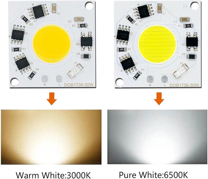 2pcs LED COB Chip 30W 2400lm Lumens Pure White Warm White Light 3000k 6500k 220V Smart IC No Need to Drive Commercial Lighting L(Warm White 3000K)
