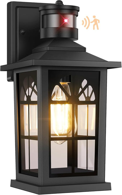 Motion Sensor Outdoor Light Fixture, Dusk to Dawn Porch Light Outdoor Wall Sconce Lantern, Aluminum Exterior Lighting Fixture Wall Mount, 3 Lighting Modes Outside Lights for House Front Door Garage