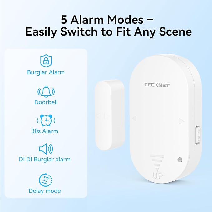 TECKNET Door Window Alarm, Personal Safety Two-Way Door and Window Alarm System, Door Alarms for Kids Safety, 2-in-1 Alarm & Chime, 3-Level Volume Control, Door Alarm for Home Security(6 Pack)