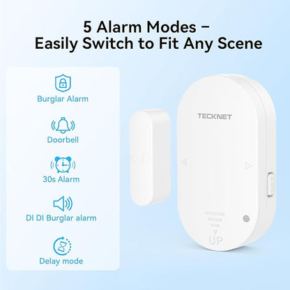 TECKNET Door Window Alarm, Personal Safety Two-Way Door and Window Alarm System, Door Alarms for Kids Safety, 2-in-1 Alarm & Chime, 3-Level Volume Control, Door Alarm for Home Security(6 Pack)