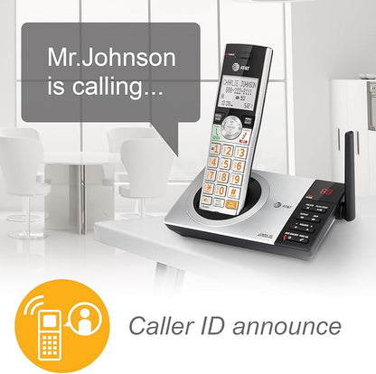 AT&T CL82407 DECT 6.0 4-Handset Cordless Phone with Smart Call Blocker, Answering Machine, Caller ID Announce, Long Range, Expandable, Silver/Black