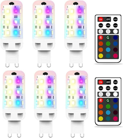 XRise G9 LED Bulb 2.5W Dimmable RGB+Warm White Color Changing with Remote Control Equivalent 25W Halogen G9 Base LED Light Bulbs 3000K 250LM, No Flicker,6 Pack