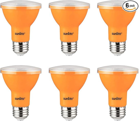 Sunlite - Amber LED PAR20 Reflector Light Bulb, 2 Watts, 120 Volts, Medium Base, 30,000 Hour Lamp Life, 30 Lumens, Narrow Flood, 30° Beam Angle, Indoor/Outdoor (6 Pack)