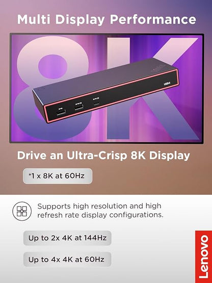 Lenovo ThinkPad USB4 Dock 5000, 40Gbps Bandwidth, Universal Compatibility, 65W Charging, Multiple Display Support, Black | USB4 technology with 40Gbps speed and 8K display support for workstations, laptops and productivity