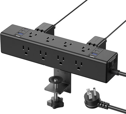 CCCEI Desk Outlet Station 45W USB C Port. 12 Outlet Desktop Clamp Power Strip Surge Protector 4800J with Switch. Nightstand Office Standing Desk Accessories, Fit Thicker Table Edge or Screw Mount, 4FT