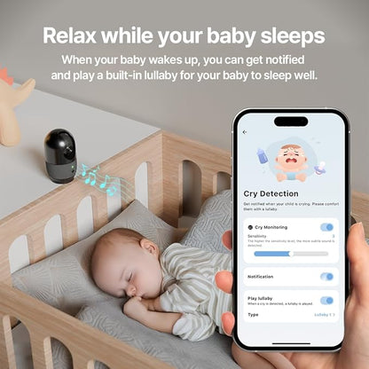S8 2K QHD Baby Monitor Camera – Korean Privacy Certified, AI Cry Detection, 360° PTZ, Dual Wi-Fi, Night Vision, 2-Way Audio, Temp Sensor, No Subscription
