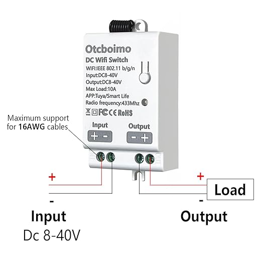 DC 12V 24V WiFi Smart Switch with DC Output, Compatible with Alexa & Google Home,Smart Life App,for LED Light, Motor, Fan, Lock – DC Input & Output