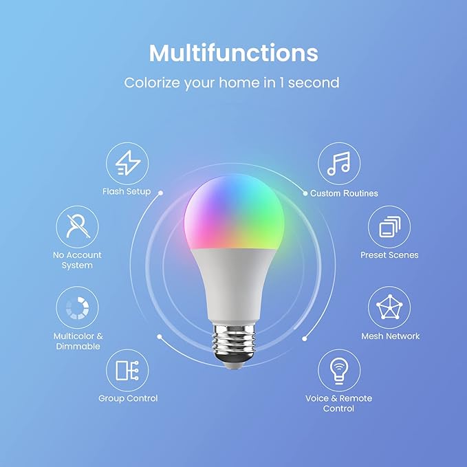 Broadlink Smart Light Bulbs, Frustration-Free Setup (FFS) Works with Alexa Only, BLE Mesh, 9W 800LM Color Changing A19 E26 LED (1-Pack)
