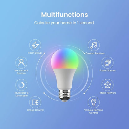 Broadlink Smart Light Bulbs, Frustration-Free Setup (FFS) Works with Alexa Only, BLE Mesh, 9W 800LM Color Changing A19 E26 LED (1-Pack)