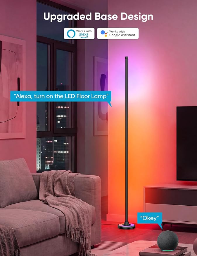 APPECK RGBW 60 Inch Floor Lamp, Standing Lamps with App Control | Smart Corner Floor Flamp Color Changing Modern Standing Lamps with 110 Scenes for Bedroom, Living Room,Compatible with Alexa