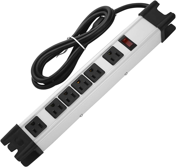 CCCEI Heavy Duty Power Strip Surge Protector - 6 Outlet Industrial Strip with 15A, 1200 Joules - ETL Listed Metal for Shop, Workshop, Garden (4FT, Grey)