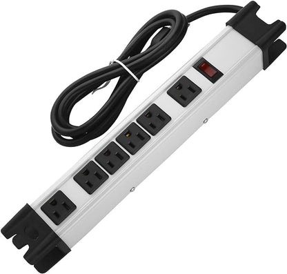 CCCEI Heavy Duty Power Strip Surge Protector - 6 Outlet Industrial Strip with 15A, 1200 Joules - ETL Listed Metal for Shop, Workshop, Garden (4FT, Grey)