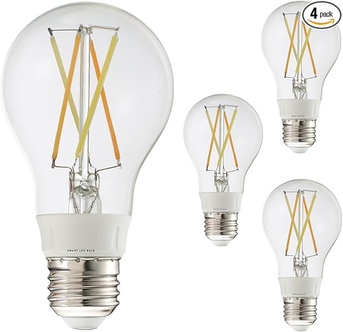 Diodesy- A19 LED Smart WiFi Light Bulbs Works with Alexa and Google Home No Hub Required Tunable Clear White Color 2200K-6500K 5.5W (40W Equivalent) 600 Lumens E26 Medium Base Wet Rated Pack of 4