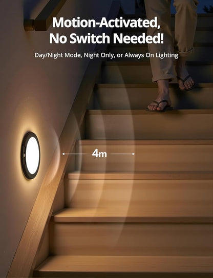 Combuh Black Operated Battery Powered Motion Sensor Ceiling Lights Wireless, Rechargeable 85 Day Battery Life Waterproof Inside Shower Lighting with Remote Magnetic Without Wiring for Garage Closet
