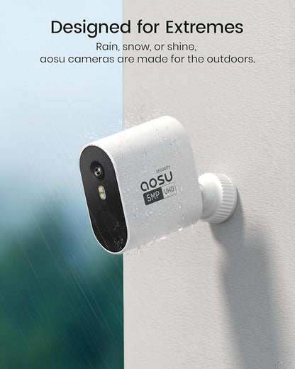 aosu 3K/5MP Solar Security Cameras Wireless Outdoor Home Surveillance System, 166° Ultra-Wide-Angle, HD Color Night Vision, Spotlight & Siren Alarm, Motion Alert, No Subscription Required, 2-Cam-Kit