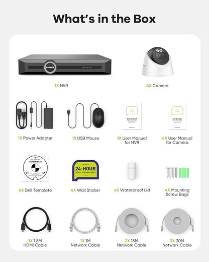 SANNCE 2K 3MP PoE Security Camera System - 8CH 6MP NVR with 4PCS 3MP HD Weatherproof Dome Surveillance Cameras, Clear Full Color Night Vision, Audio Recording (Without HDD)