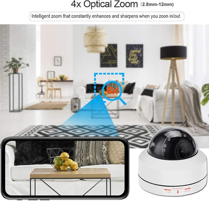 Outdoor 8MP 4K PTZ IP POE Dome Ceiling Security Camera Pan Tilt 5xOptical Zoom 100ft IR Night Vision Motion Detection Remote View RTSP