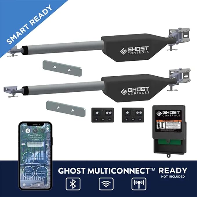 Ghost Controls Automatic Gate Opener Kit for Decorative Driveway Swing Gates with Gate Opener Remote - Solar Capable - PRO Series - Model LDM2K (2. LDM2K Kit)