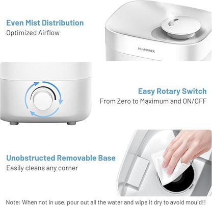 SimerSure Top Fill Humidifier, 2L Water Tank for Bedroom, 28H Long Lasting New White Air Humidifier for Large Room, Ultra Quiet 25dB Cool Mist for Baby, Plants, Office, Easy to Clean & Fill