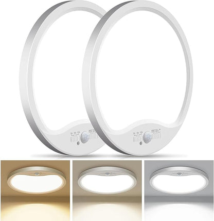 hepside 2 Pack Motion Sensor Ceiling Light Wired, 3000K/4000K/6500K LED Flush Mount Ceiling Light Fixture, 12Inch 24W Motion Sensor Light with Timer for Closet Stair Porch Hallway Pantry,White