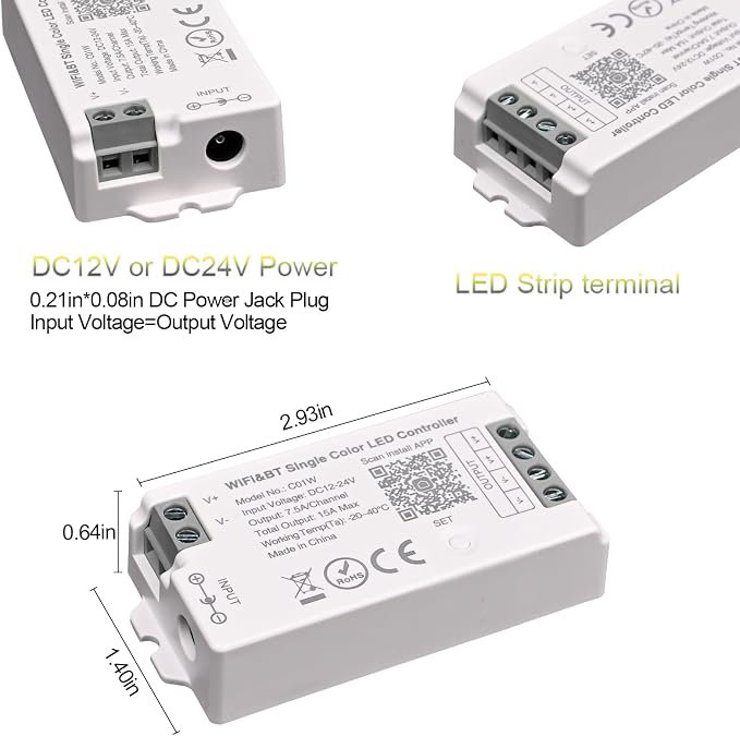 C01W Single Color LED Controller Tuya WiFi 2.4G RF PWM Dimmer for LED Strip
