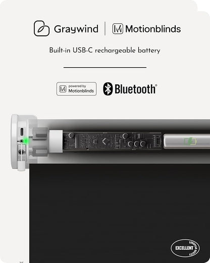 Graywind Smart Roller Shades 100% Blackout Window Blinds with APP Control Customized Automatic Shades for Home and Office(29" Wx72 H,Black)